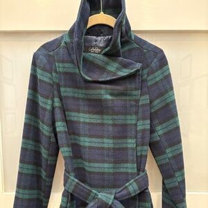 XS CoffeeShop Blue and Green Plaid Tartan Jacket with Belt